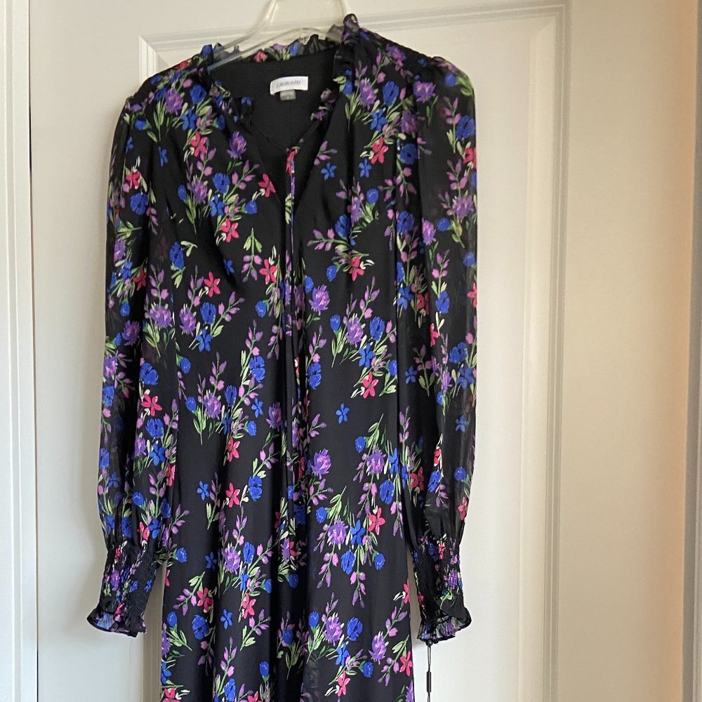 NWT $139 Calvin Klein Beautiful Floral Maxi Dress With Long Sleeves Size 12